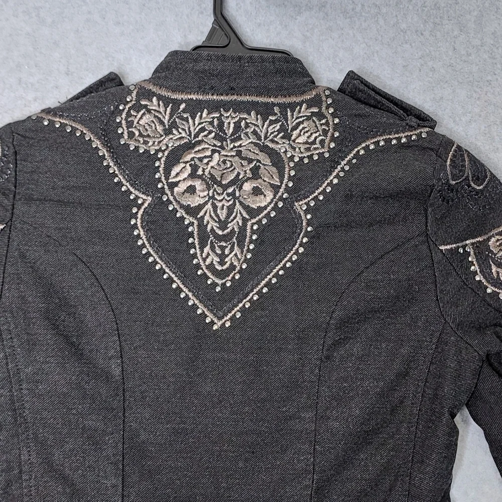 Free People Embroidered Military Coat Women 2 Grey Studded Fit Flare Victorian
